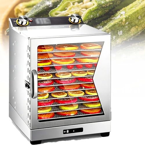 EXSHUING Stainless Steel Food Dehydrator Machine With Digital Timer, 800w Power, Freeze Dryer, Large Trays For Jerky Fruit Vegetables Herbs Meat And Dog Treats, 360° Even Drying Technology(12 Trays)