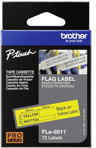 Original Brother FLe-2511 FLe-6511 Schriftbandkassette, schwarz/gelb, FLE6511, schwarz auf gelb