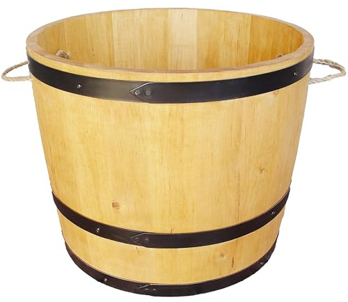 weeco Tonneau en Bois comme Pot de Fleurs, Pot de Fleurs en Bois fabriqué à partir d'un Demi-tonneau, Pot Plantes, 40 x 50 cm Marron Clair