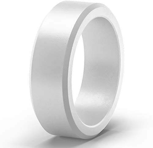 ThunderFit Silicone Rings for Men, Flat Top Angled Edge Rubber Wedding Bands 9.8mm Wide 2mm Thick - 1/4/7 Variety Multipack (White - Size 9.5-10 (19.8mm))