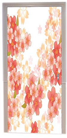 A.Monamour Stickers Muraux Fleurs De Cerisier Romantiques Au Japon Sakura Blanc Fond Floral Print Vinyle Chambre Porte Stickers Papier Peint Peintures Murales Amovible Porte Autocollants