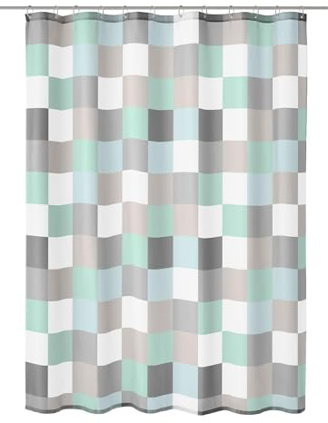 Kleine Wolke Duschvorhang Textil Check Mare 180 x 200 cm | OEKO-TEX zertifiziert, wasserabweisend, verstärkte Ösen, mit Beschwerungsband, weiches Textilgewebe, maschinenwaschbar