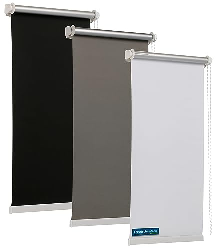 TEXMAXX® Reflect Verdunklungsrollo ohne Bohren - 65x220cm (Stoffbreite 61cm) / Thermo Rollos für Fenster ohne Bohren/Fensterrollo innen ohne Bohren/Thermorollo ohne Bohren inkl. Zubehör - Schwarz