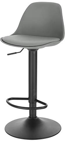 EUGAD Barhocker, für Bar Küchen & Esszimmer, 360° drehbarer höhenverstellbar, Barstuhl mit Rückenlehne Fußstütze, aus PU, Grau