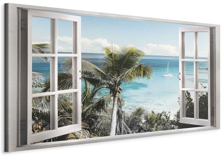 murando Cuadro Mega XXXL vista de la ventana 160x80 cm Cuadro en Lienzo | Tamano XXL Grande Gigante Imagen Para Montar por uno Mismo Decoración De Pared Impresión DIY Mar Playa