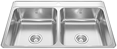 Kindred CDLA3322-6-1N Creemore 33-in LR x 22-in FB x 6-in DP Drop In Double Bowl 1-Hole Stainless Steel Sink