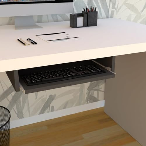 Henor Vassoio Estraibile Porta Tastiera in Legno 55 x 31 x 11 cm per Tavolo sotto scrivania Grafite