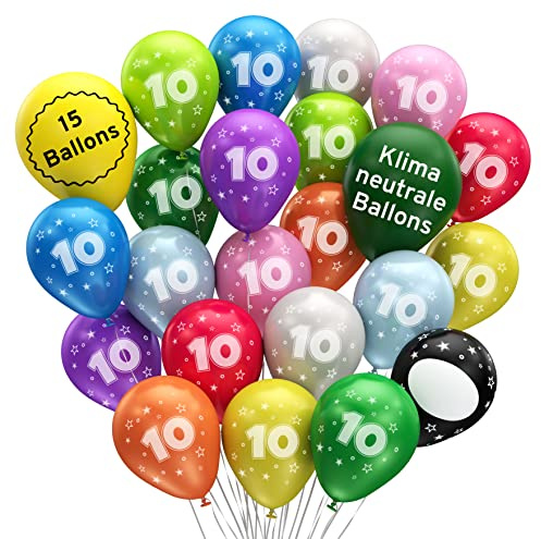 BIO Luftballons 10. Geburtstag •15 Stück• MADE IN EU • Premium BIO Ballons aus 100% Naturlatex • Regional hergestellt • kompostierbar - Ø32 cm Luftballons Geburtstag • Luftballon 10 Party, Jubiläum