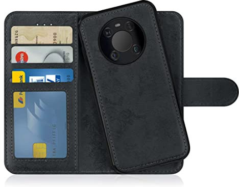 MyGadget Funda para Huawei Mate 40 Pro 5G - Flip Case Libro con Tapa Magnética - Cover Cartera con Soporte - Carcasa Separable Anticaidas con Cierre - Gris Negro