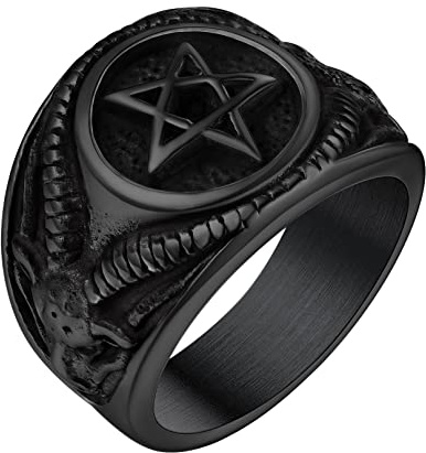 Bandmax Baphomet Rings for Men Women Satanic Goat Head Rings Stainless Steel Devil Ring Vintage Retro Biker Rings Evil Gothic Jewelry
