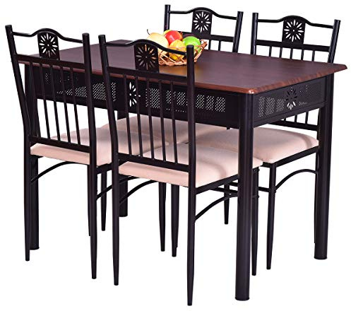 GiantexUK 5 Pieces Dining Table Set, Steel Frame Wooden Table and 4 High Back Chairs, 4-Seater Table and Chair Set for Home, Kitchen, Dining Room & Restaurant (Purple) | Steel Frame Wooden Table and 4 High Back Chairs, 4-Seater Table and Chair Set for Home, Kitchen, Dining Room & Restaurant