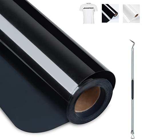 HAUSPROFI Plotterfolie Textil 30.5cm x 400cm für Cricut/Silhouette Cameo | Plotter Bügelfolie mit Häkelnadel, PU Flexfolie Plotter für DIY T-Shirt/Anderen Stoffe, Mattschwarz