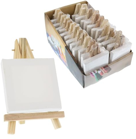 AKTIVHANDEL Mini Leinwand mit Staffelei Set, 24 Stück, Keilrahmen Leinwand, perfekt zum Malen und Basteln, geeignet als Namensschild für Hochzeit und Geburtstagsfeier inkl. Einkaufswagenchip