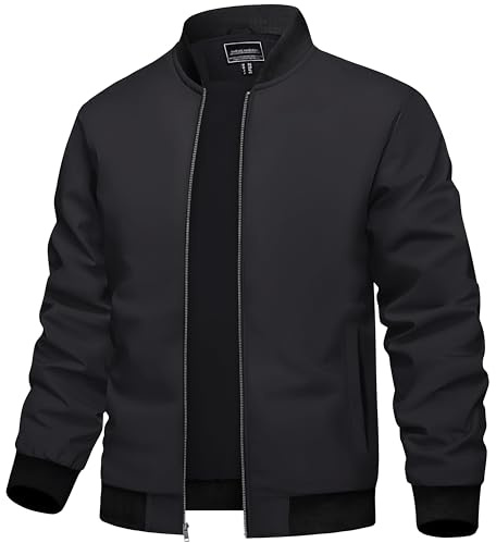 TACVASEN Chaqueta de Béisbol Informal para Hombre Chaqueta Ligera a Prueba de Viento Abrigo Inteligente de Verano con Bolsillos Negro,L