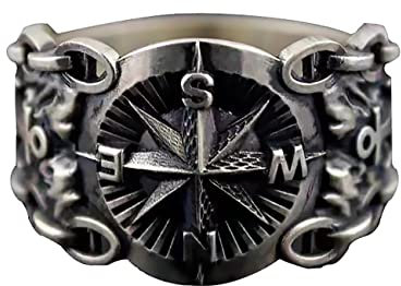 KONFEN Verstellbarer Silber Herren Damen Fidget Ring Offen mit Viking Kompass Ringe Men Women Zeigefinger Verstellbare, Fußringe Zweifingerring Vintage Retro Daumenring Ring Männer Modeschmuck