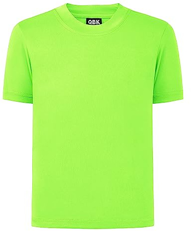 QBK 2T till ungdom neonskjorta barn UPF 50+ torr passform atletisk kortärmad utslagsskydd t-shirts för pojkar flickor sport undertröja, gRÖN, 10 år
