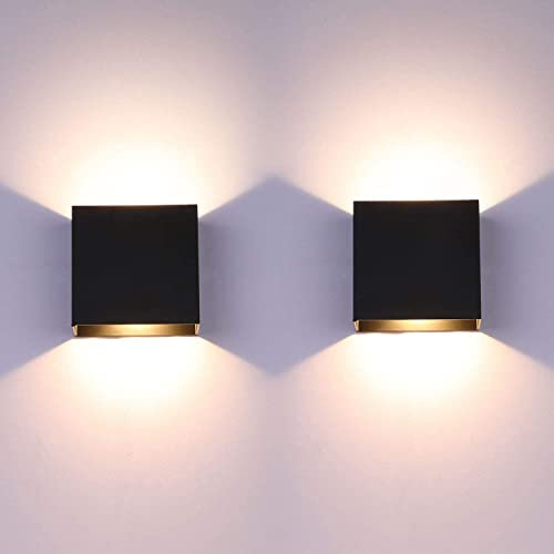 Glighone LED Wall Lights Dimmable 2Pcs Up Down Wall Lamp Indoor Modern Wall Sconce Lighting 10W Aluminum Wall Lights for Bedroom Living Room Hallway Corridor, Stairs, Warm White（Black）