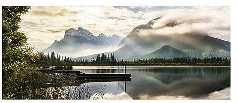 STYLER Beruhigendes Glasbild Lake - Wunderschöne Natur Atmosphäre - 30 x 80 cm - Leicht montierbar - Hochauflösend - Beruhigende Farben - Made in Europe