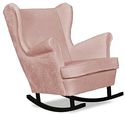 Family Meble Schaukelsessel aus Samtplüsch, Modell Bella, Skandinavisch, Relaxsessel aus Webstoff, Loungesessel, Ohrensessel, Bequemer Sessel, Für Wohnzimmer, Esszimmer, Schlafzimmer, Rosa