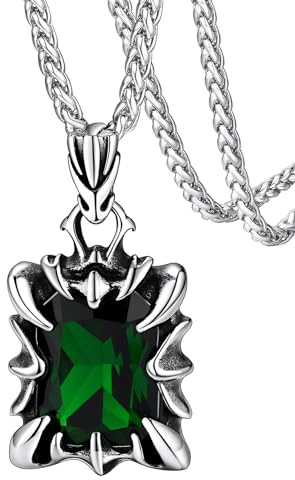FaithHeart Kedja för kvinnor och män, punk gotik klo halsband med rubin, present till födelsedag jul, Ädelsten, Skapad smaragd