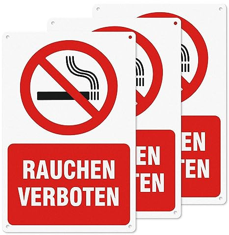 YIKIADA 3 Stück Rauchen Verboten Schild 30 × 20 cm Selbstklebend Kunststoff Wasserdicht Warnzeichen aus PVC Hartschaum Platte Keine Zigaretten Verbotszeichen mit UV Schutz