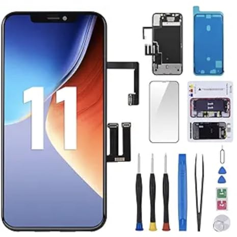 Allfixparts Reemplazo de pantalla para iPhone 11 de 6.1 pulgadas con altavoz de oído y kit de sensor de montaje completo, herramientas de fijación digitalizador de pantalla LCD táctil 3D