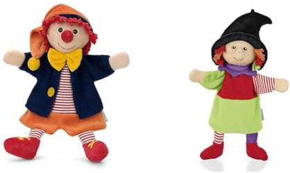 Sterntaler 36958 Handpuppe Clown, 30 x 23 x 10 cm, Bunt & 3622016 Handpuppe Hexe, Ideal für Puppentheater und Rollenspiele, 29 x 21 x 7 cm, Mehrfarbig