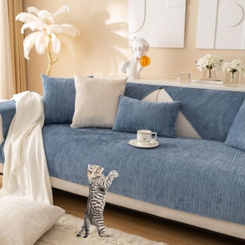 SANTUO Sofabezug Antirutsch,Sofa überzug Sofaschoner rutschfest,Sofa Cushion Sofaschutz L Form Ecksofa,Couch Bezug Schmutzabweisend Sofaschutz Hund Kratzschutz Katze,Blue4-90x210cm