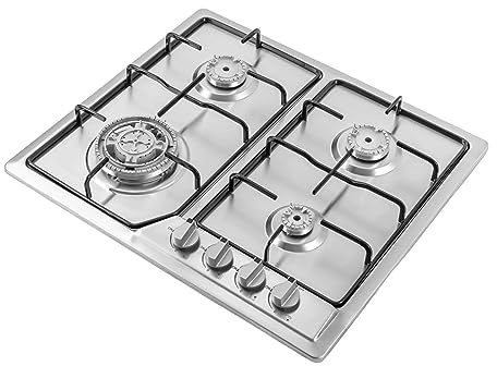 Fornello a gas da incasso, in acciaio inox, 4 piastre, 58 x 52 cm, propano e gas naturale, 4 fuochi, in acciaio inox