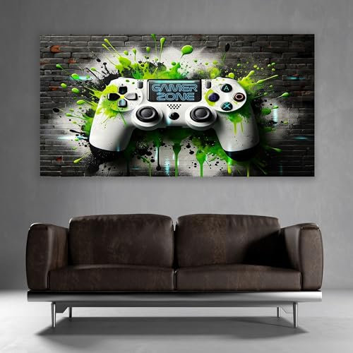 timalo® Gamer Poster gaming zone Wanddeko gamer Bild für die Wand Wandbild Jugendzimmer coole Poster gaming zimmer Bilder für Teenager | Gamerzone Controller Graffiti | gamer-fba-6-B120xH61cm