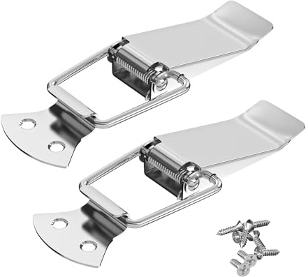 VOCIBO® Chiusura di serraggio, chiusura a tensione, in acciaio inox, 2 pezzi, 105 mm, con viti, 8 pezzi, chiusura a leva, chiusura per cassetto, cassapanca