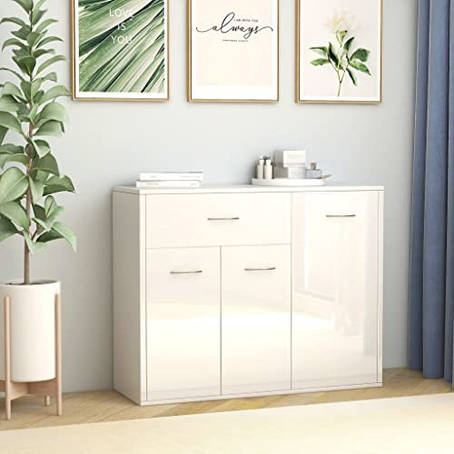 HETFTJN Sideboard, Buffetschrank Besenschrank Waschbeckenunterschrank Bücherregal Geeignet für Entrance Office Dorm Badezimmer Hochglanz-Weiß 88x30x70 cm Holzwerkstoff
