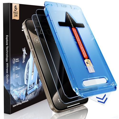 MAGIC JOHN 2 Stück für iPhone 15 Pro Max Sichtschutzfolie Bläschenfrei | 6,7 Zoll, 28-Grad-schutzwinkel-Einfaches, Auto-Dust-Eliminierung, 9H Schutzglas, Einfache Installation, Kratzfest