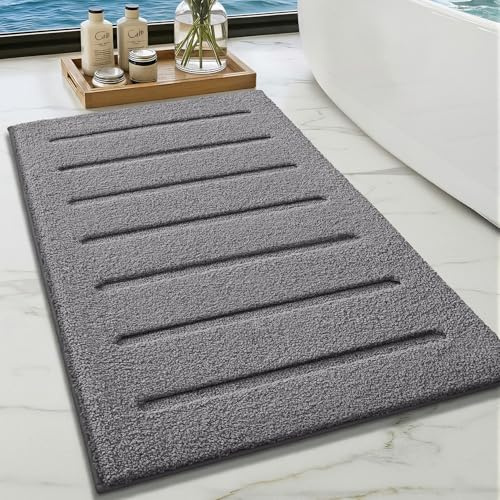 COLOR&GEOMETRY Badematte Badteppich rutschfest Waschbar, 61 x 110 cm Badezimmerteppich Groß Absorbierende Weiche Badvorleger, Badematte Grau für Badezimmerboden, Dusche, Badewanne, Waschküche