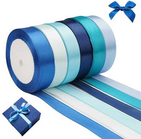 6 Rotoli Nastro Satinato Blu 2cm×22m Decorativo Per Confezioni Regalo