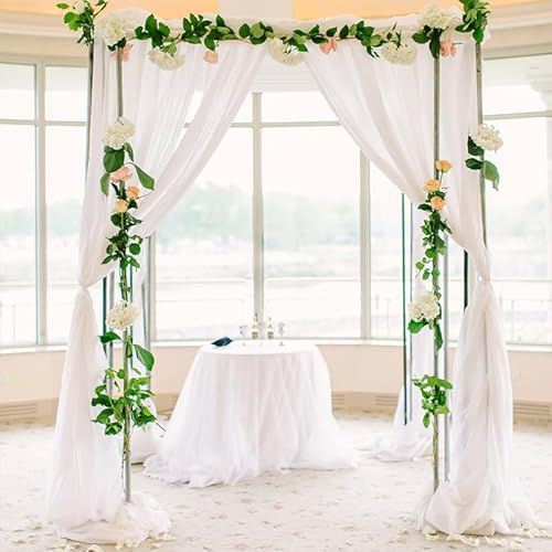 Querbehang Freihanddeko,2 Stück 75*400cm Chiffon Tüll Foto Hintergrund Vorhang Hochzeitsbogen Drapierung Stoff Freihanddeko Dekoration für Hochzeit Fotografie Party Geburtstag Taufe -Weiße #2