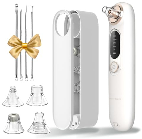 Blackhead Remover Pore Vacuum Kit for Face, 5 Adjustable Suction Levels Blackhead Extraction Tool, Face Suction Pore Cleaner with 4 Suction Heads, 4 Probes for Women & Men（White