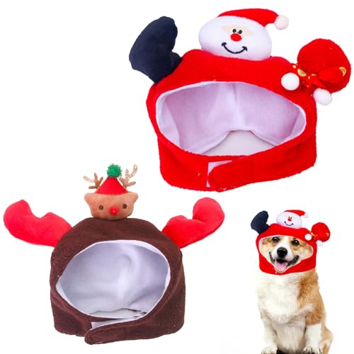 2 Stück Haustier Weihnachtsmütze, Welpe Kopfbedeckung Für Haustiere Hut, Haustierkostüm Weihnachts- Hüte, Haustier Stirnband, Weihnachten Rentier Geweih Stirnband für Haustier Hund Katze