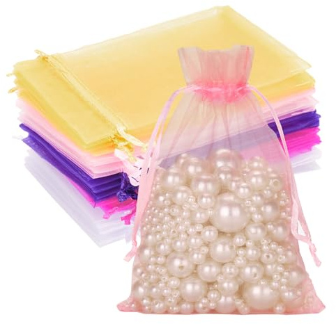 G2PLUS Multicolor Organzasäckchen 10x15cm: Geschenk Organzabeutel, 100 Stück Organza-Beutelchen mit Kordelzug Sie als Hochzeit Bonbonsbeutel, Schmuckbeutel, Geschenkbeutel