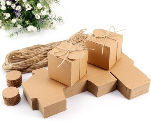 50 Stücke Geschenkboxen Pappschachteln Schachteln, Pralinenschachtel Geschenkschachteln für Party, Geburtstage, Hochzeiten, Taufen, Veranstaltungen Weihnachten (braun, 7x7x7cm)
