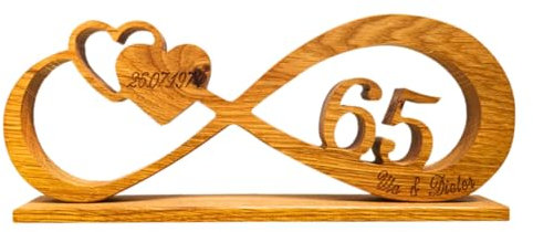 MACOBI Endlosschleife aus Holz zum Jahrestag - Personalisiert mit Namen & Datum, optional mit Geschenkverpackung, ideal für Jubiläum oder Hochzeitstag, Made in Germany (65. Jahrestag)