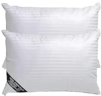 TT ThreadTrade Ultra Soft Stripe Pillows, Stripe Case Breathable and Comfortable, Ultra Soft 100% Microfiber, Allergy & Anti Dust Mite, Premium Quality, Bounce Back Bed Pillows, White (Pack of 2)