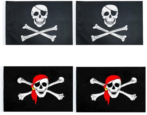 Aynkh Lot de 4 drapeaux de tête de mort pour fête de pirate, décorations d'Halloween, 30 x 45 cm