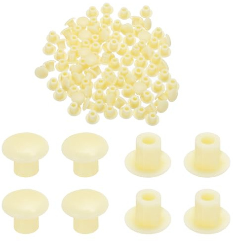 sourcing map 100pcs Plastic Hole Plugs, 5mm (3/16 Inch) Beige Screw Caps Cover Snap in Locking Round Button Top Shelf Plugs for Cabinet Cupboard Bookcase License Plate Furniture