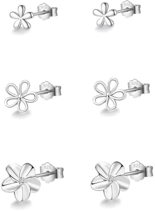 HinDaLi Örhängen Silver 925 Blommor, 3 Par, Kvinnor