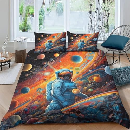 Astronauten-Weltraum Bettwäsche 140X200 Cm Bettbezug Set 3 Teilig Bettwaren 3D Druck Weich Microfaser Bettbezüge Mit Reissverschluss Kinderbettwäsche Mit 2 Kissenbezug - Hypoallergene Tages -872677960