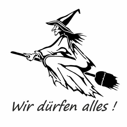 Hexe Auf Besen 16x15 cm Aufkleber Silhouette Sticker für alle glatten Flächen in vielen Farben, Oracal 751C Premiumfolie