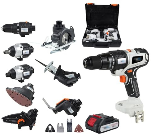 Kit d'outils électriques sans fil 10 en 1, kit combiné d'outils électriques sans balais, batterie rechargeable de 6 000 mAh, ensemble d'outils portables, ensemble d'outils de travail du bois
