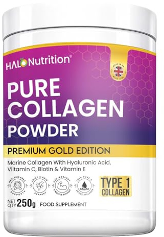 Halo Nutrition Pure Collagen Powder Unflavoured 250g | Marine Collagen peptides Powder with Hyaluronic Acid, Vitamin C, Supports Hair, Skin, Nails, Beauty & Joint Support Supplement for Women & Men