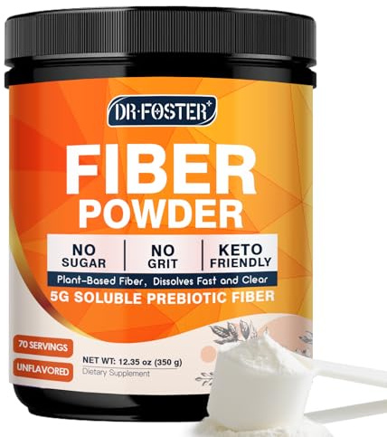 DRFOSTER Prebiotic Fiber Powder Unflavored - Soluble Fiber Supplement with Acacia Fiber & Inulin Powder for Digestive Health and Regularity | 5g Per Scoop, 70 Servings | Gluten & Sugar Free, Vegan